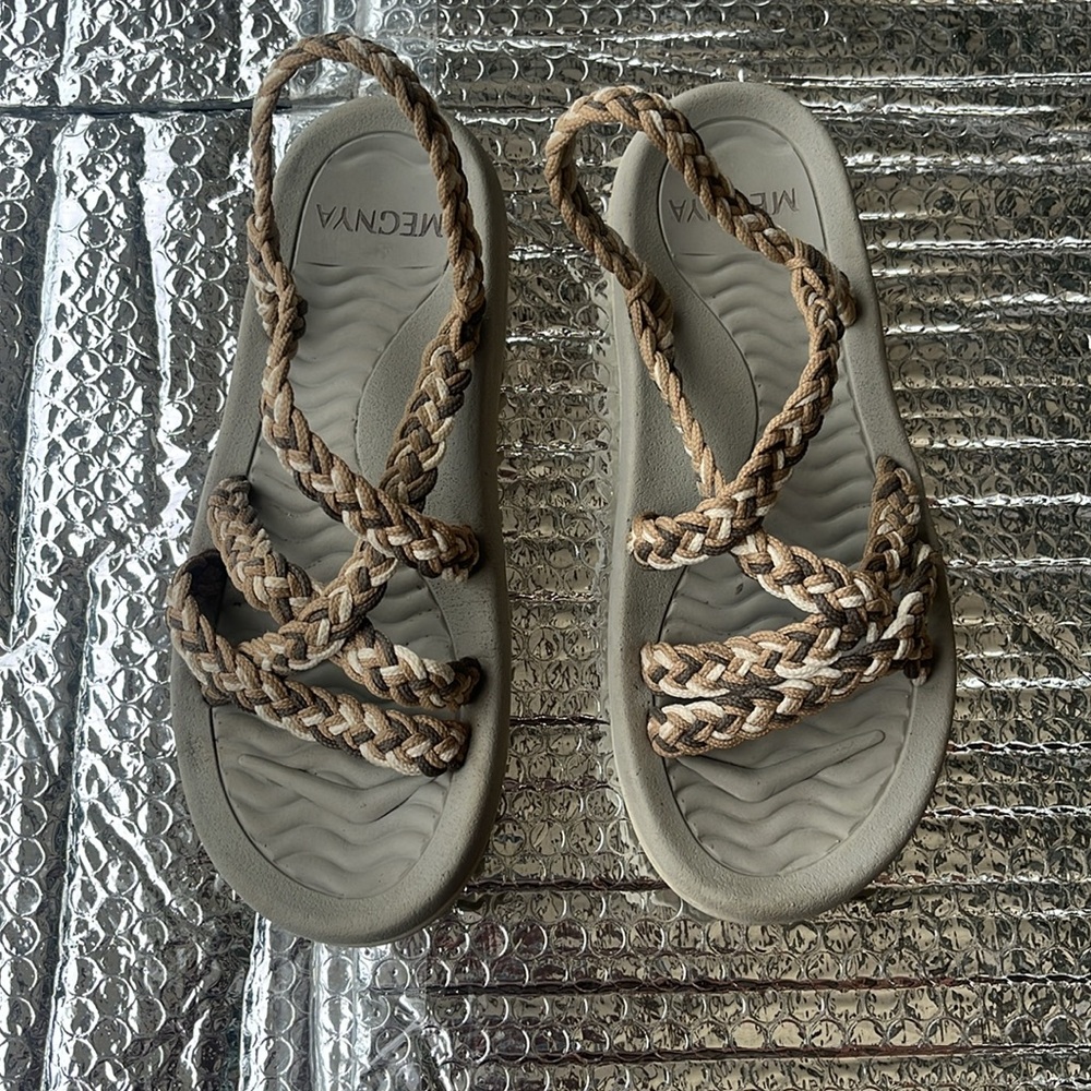 Megnya Braided Rope Sandals in Beige and Tan